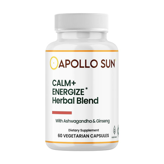 APOLLO SUN Calm+Energize Herbal Supplement Ashwagandha Capsules with Panax Ginseng (60 Vegetarian Caps)