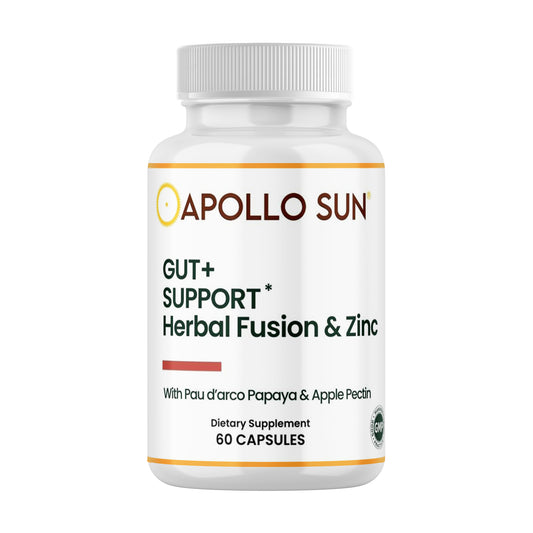 APOLLO SUN Gut+Support Herbal Fusion and Zinc Capsules with PAU d'arco Papaya and Apple Pectin, 60 Count
