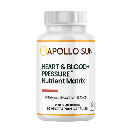 APOLLO SUN Heart and Blood+Pressure Supplement Nutrient Matrix with Hawthorn Extract, Niacin, and COQ10, 60 Vegetarian Capsules