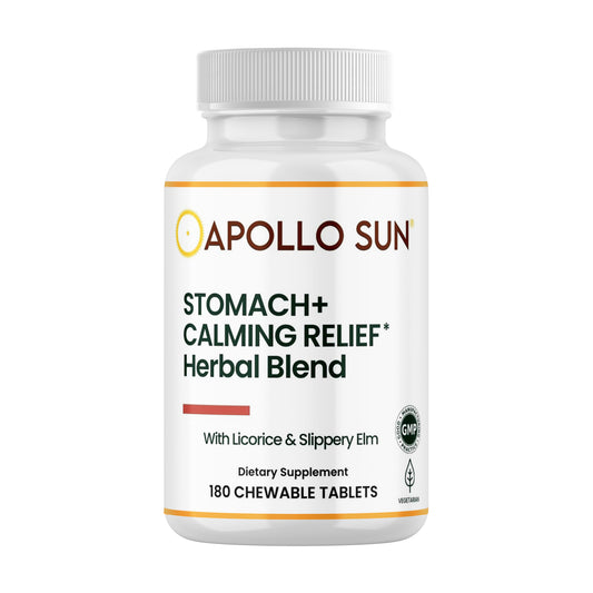 Apollo Sun Stomach+ Calming Relief Herbal Blend Supplement with Licorice and Slippery Elm, 180 Counts
